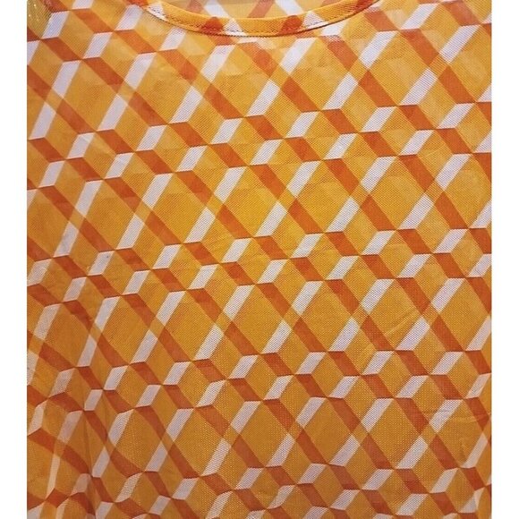Jolie & Joy Orange Pattern Sheer Short Sleeve Top Sz L NWT Retro Look - Picture 4 of 7
